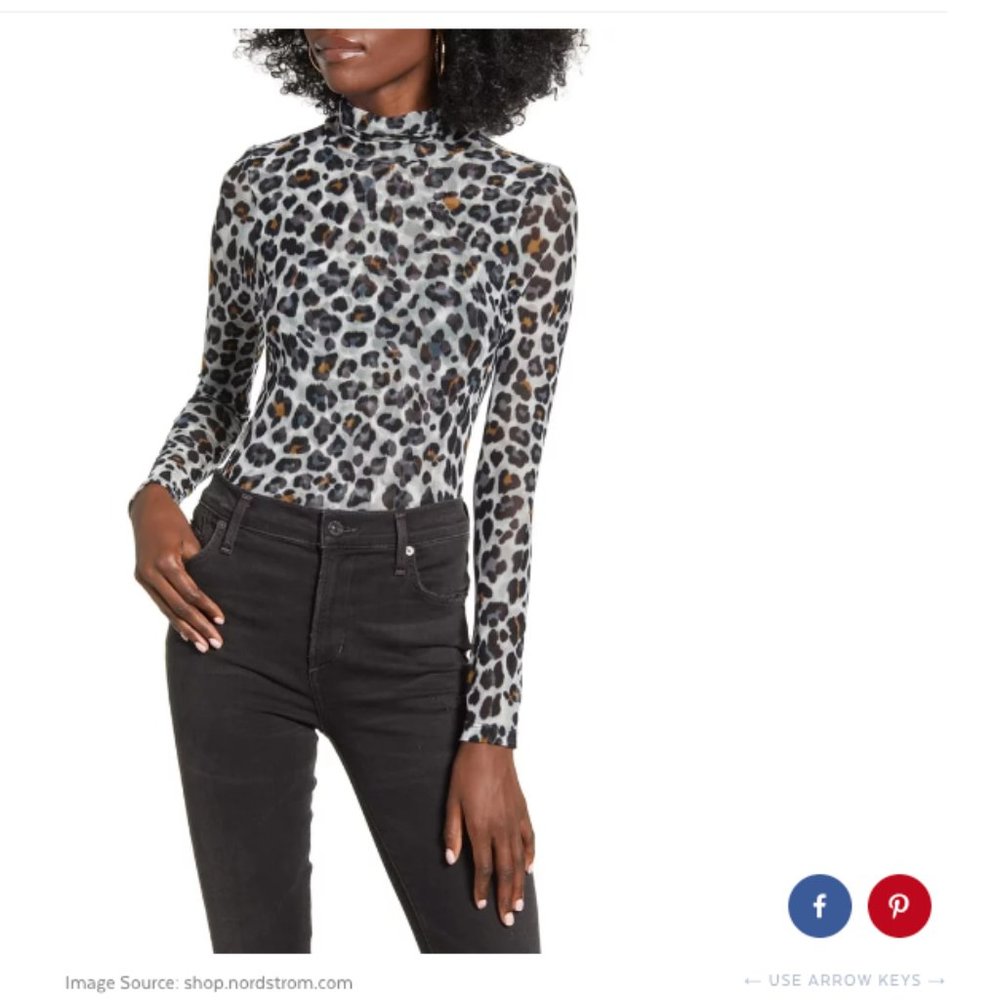 Ten Sixty Sherman Leopard Print Mesh Turtleneck T… - image 1